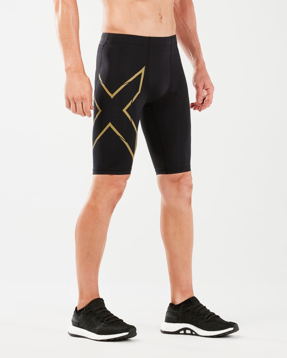 2XU Men's MCS Run Compression Shorts Black/Gold Reflective