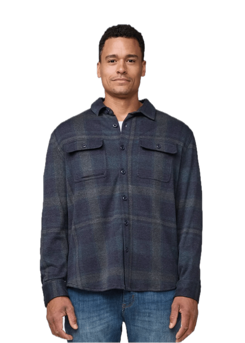 Duer Performance Flannel Button Down Heather Blue Plaid