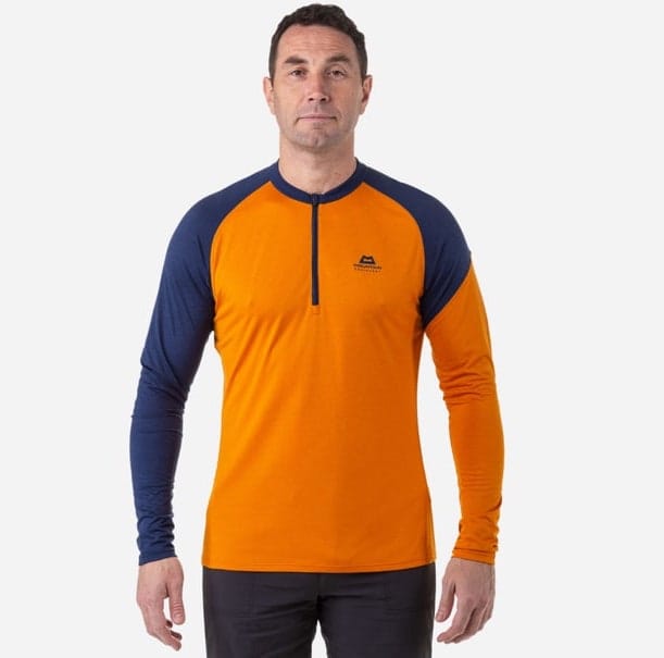 Mountain Equipment Men's Nava Long Sleeve Zip T Orangepepper/Medieval Mountain Equipment Mountain Equipment Men's Nava Long Sleeve Zip T Orangepepper/Medieval Mountain Equipment