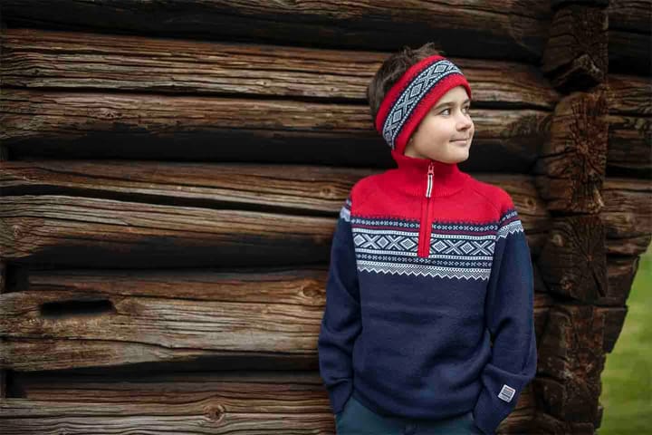 Kids' Wool Sweater with Zip mørk blå Marius Kids