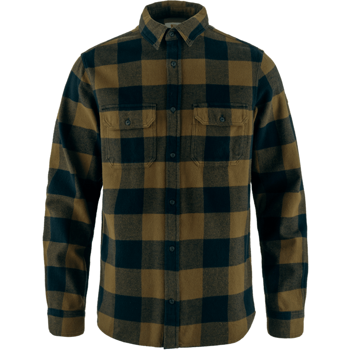 Fjällräven Men's Övik Heavy Flannel Shirt Wood Brown-Dark Navy Fjällräven