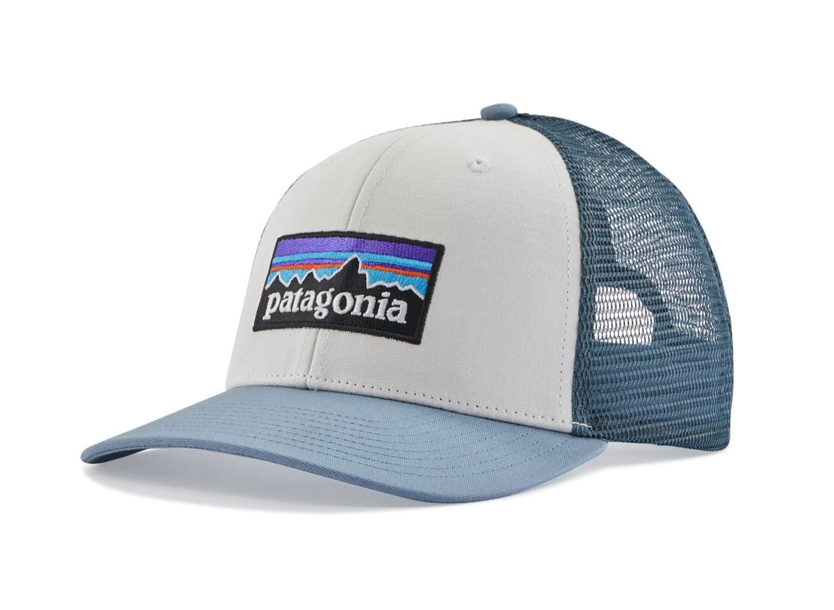 Patagonia P-6 Logo Trucker Hat White W/Light Plume Grey