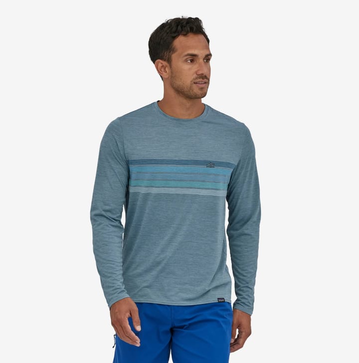 Patagonia M's L/S Cap Cool Daily Graphic Shirt Line Logo Ridge Stripe: Light Plume Grey X-Dye Patagonia Patagonia M's L/S Cap Cool Daily Graphic Shirt Line Logo Ridge Stripe: Light Plume Grey X-Dye Patagonia