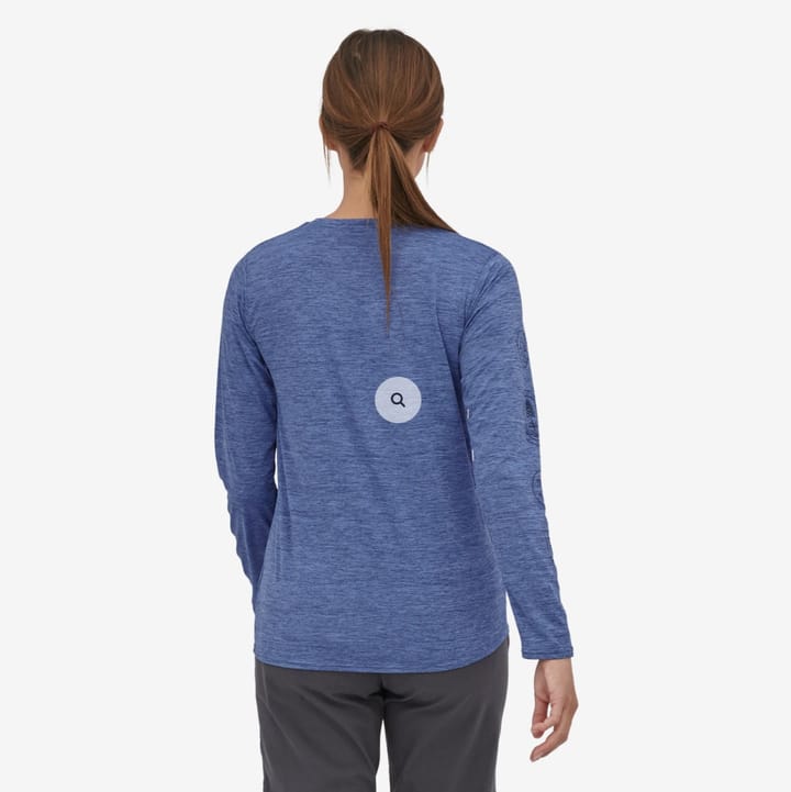 Patagonia Women's Long Sleeve Cap Cool Daily Graphic Shirt Clean Climb Badges: Current Blue X-Dye Patagonia Patagonia Women's Long Sleeve Cap Cool Daily Graphic Shirt Clean Climb Badges: Current Blue X-Dye Patagonia
