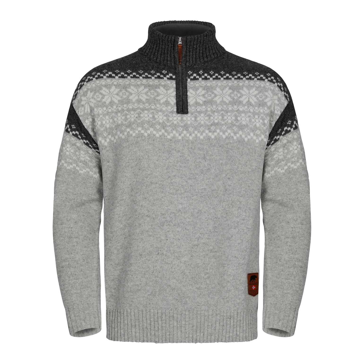 Gridarmor Men's Snøkrystall Half Zip Ullgenser Light Grey/Dark Grey/White