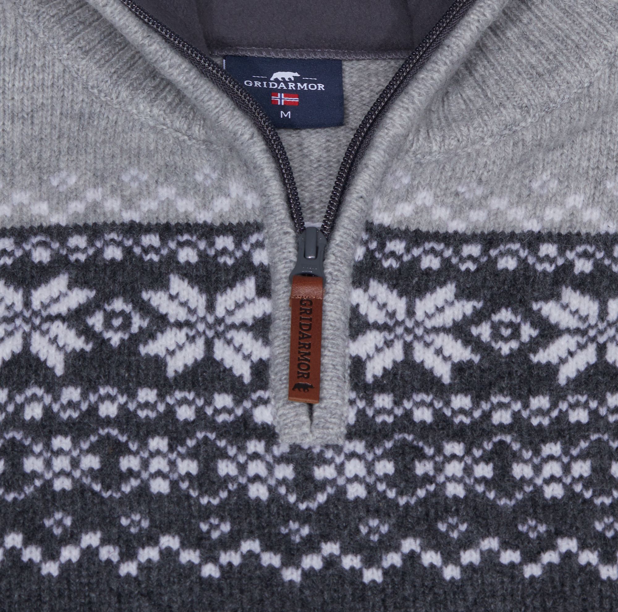 Gridarmor Men's Snøkrystall Half Zip Ullgenser Dark Grey/Light Grey/White