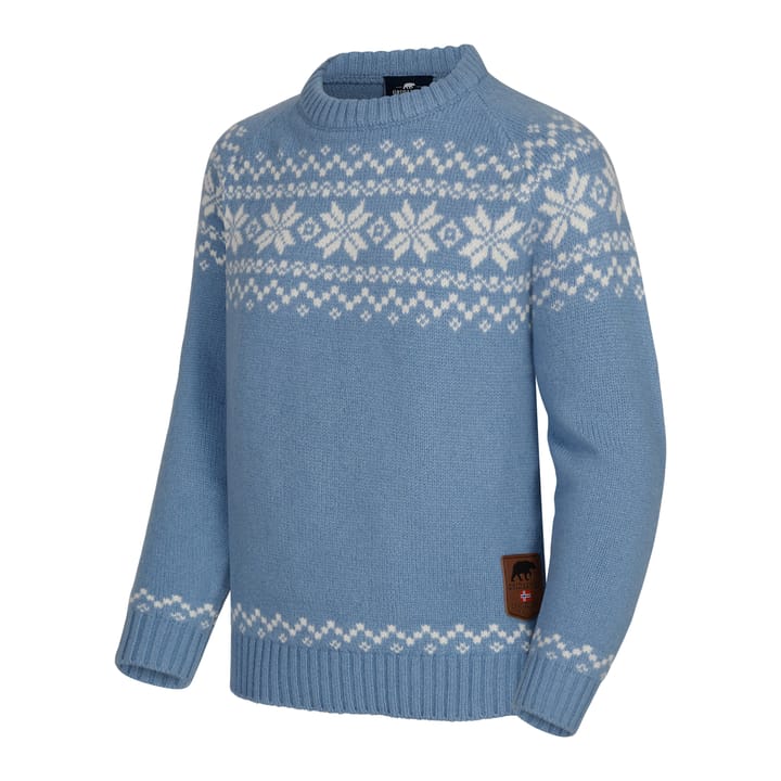 Gridarmor Kids' Snøkrystall Round Neck Ullgenser Light Blue/White Gridarmor