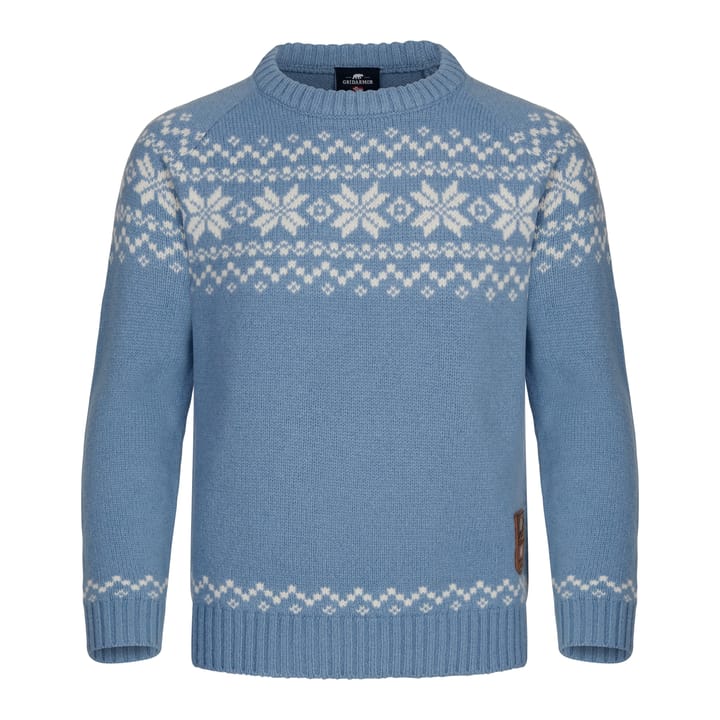 Gridarmor Kids' Snøkrystall Round Neck Ullgenser Lt. Blue/White Gridarmor