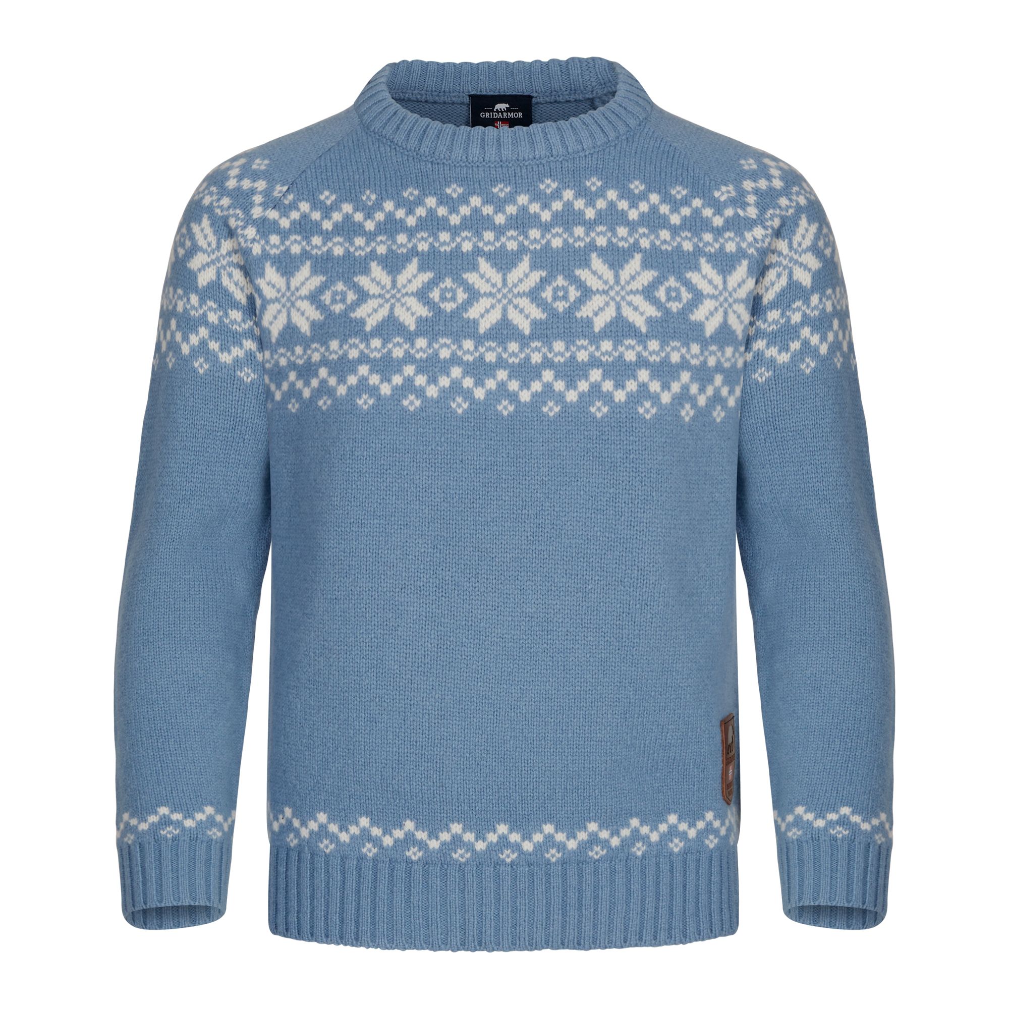 Gridarmor Kids' Snøkrystall Round Neck Ullgenser Light Blue