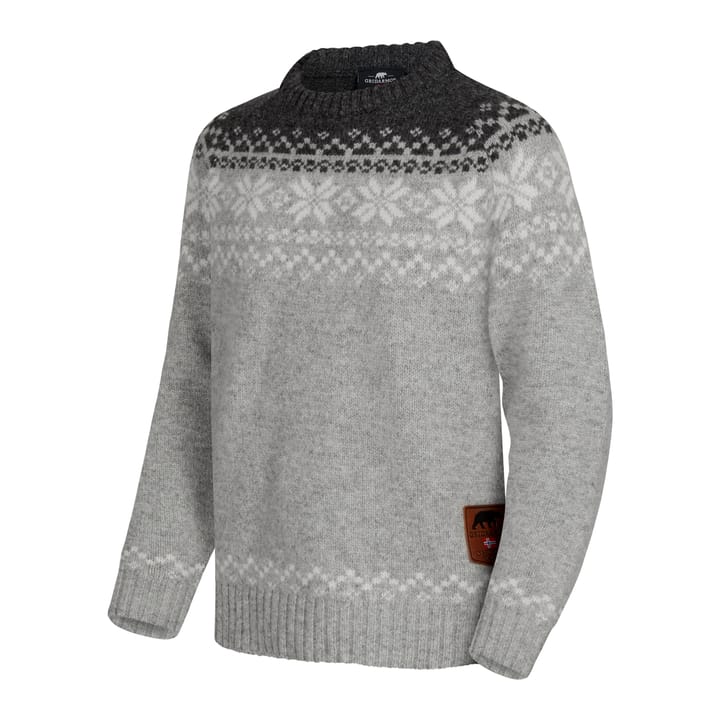 Gridarmor Kids' Snøkrystall Round Neck Ullgenser Lt. Grey/Dk. Grey/White Gridarmor