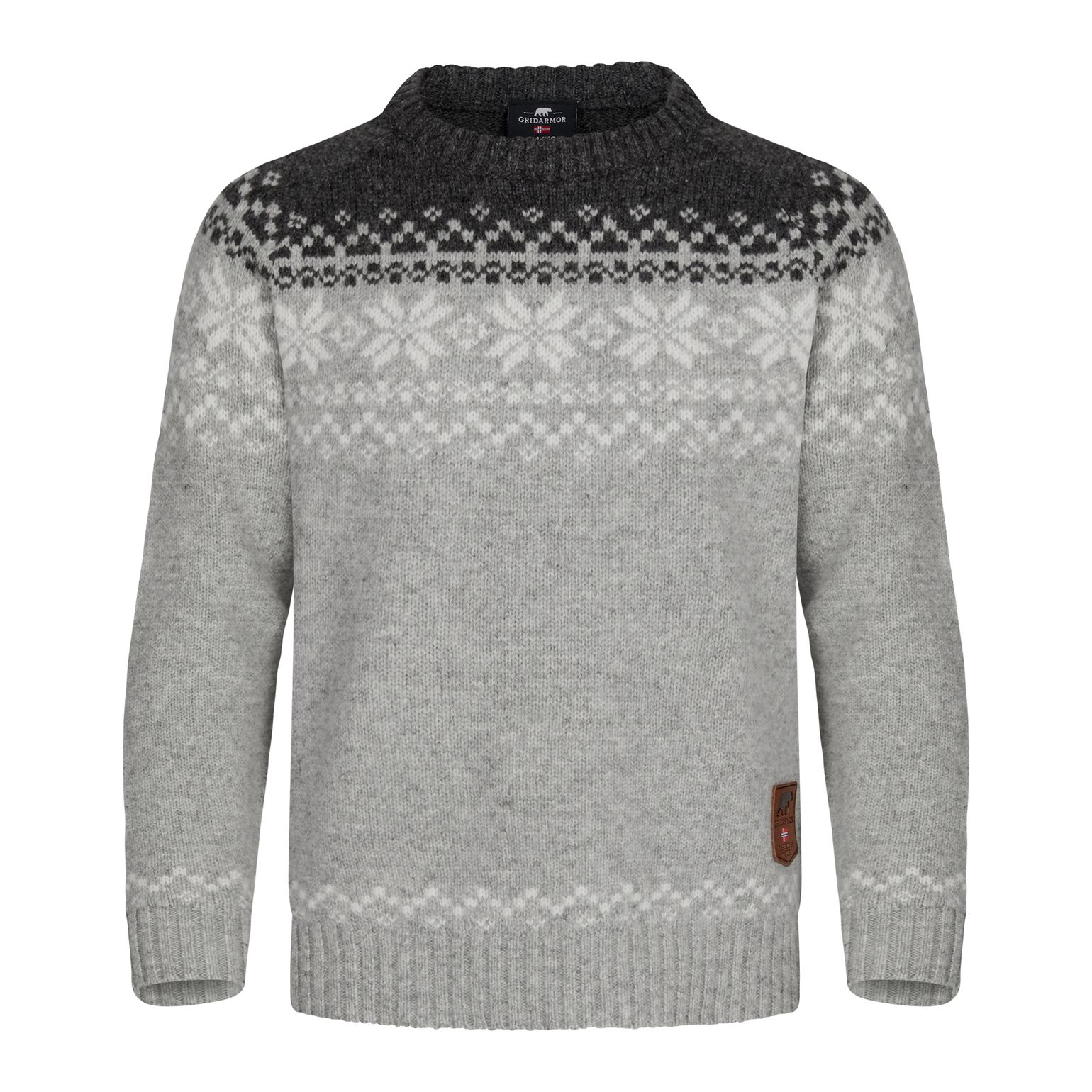 Gridarmor Kids' Snøkrystall Round Neck Ullgenser Lt. Grey/Dk. Grey/White