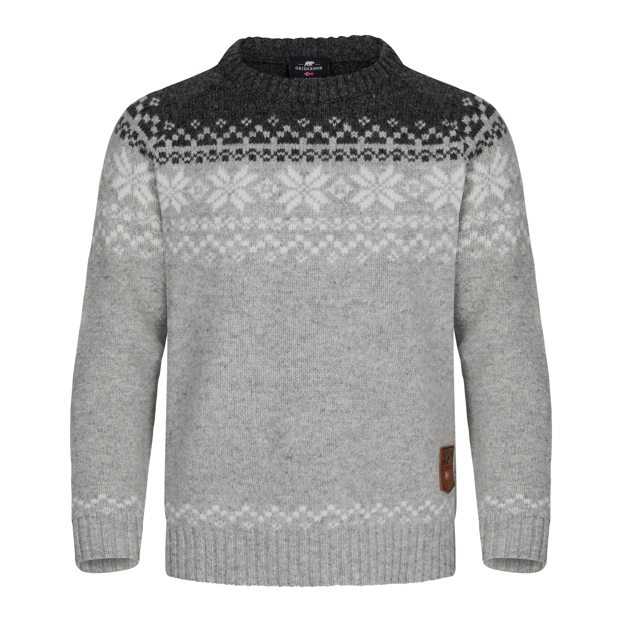 Gridarmor Kids’ Snøkrystall Round Neck Ullgenser Lt. Grey/Dk. Grey/White