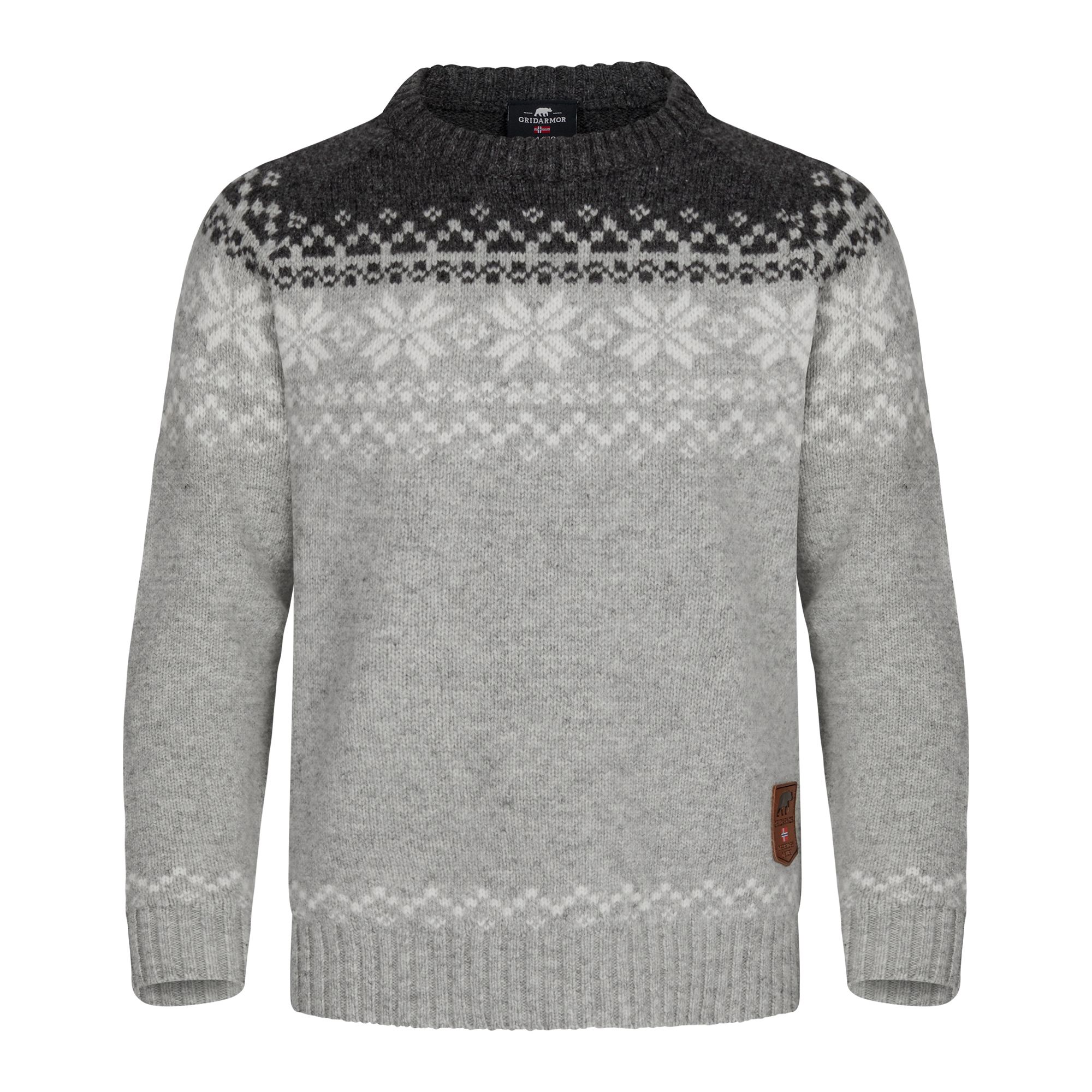 Gridarmor Kids' Snøkrystall Round Neck Ullgenser Light Grey/Dark Grey