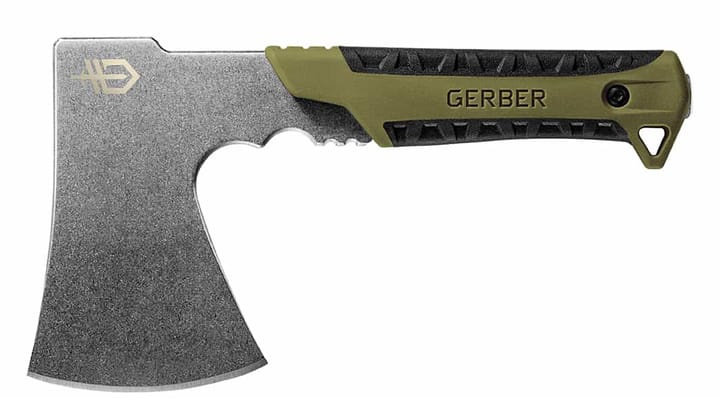 Gerber Pack Hatchet, Flat Sage Green, Stonewash Black/Green Gerber