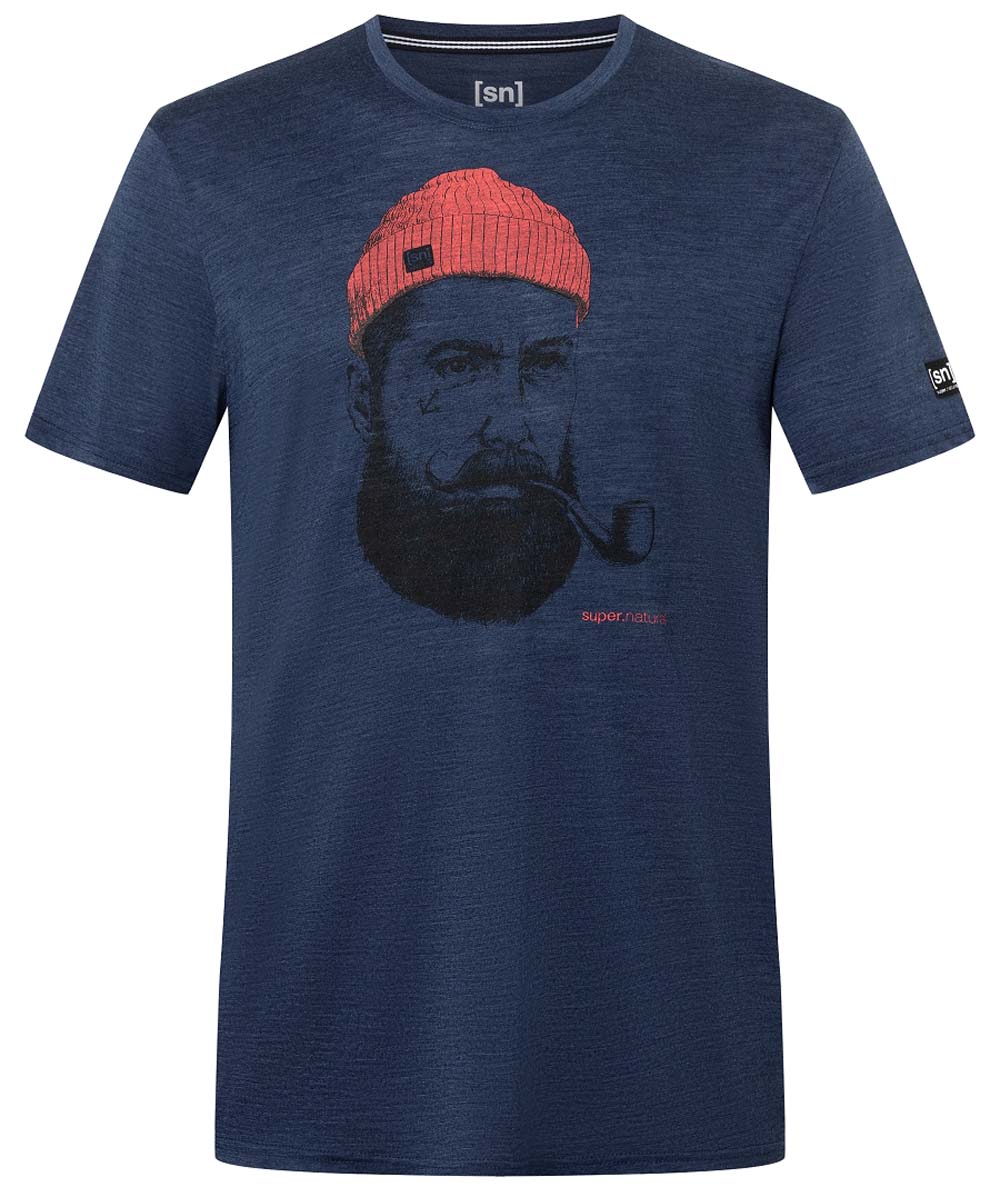 super.natural Men's Sn Sailor Tee Blue Iris Melange/Jet Black/High Risk Red
