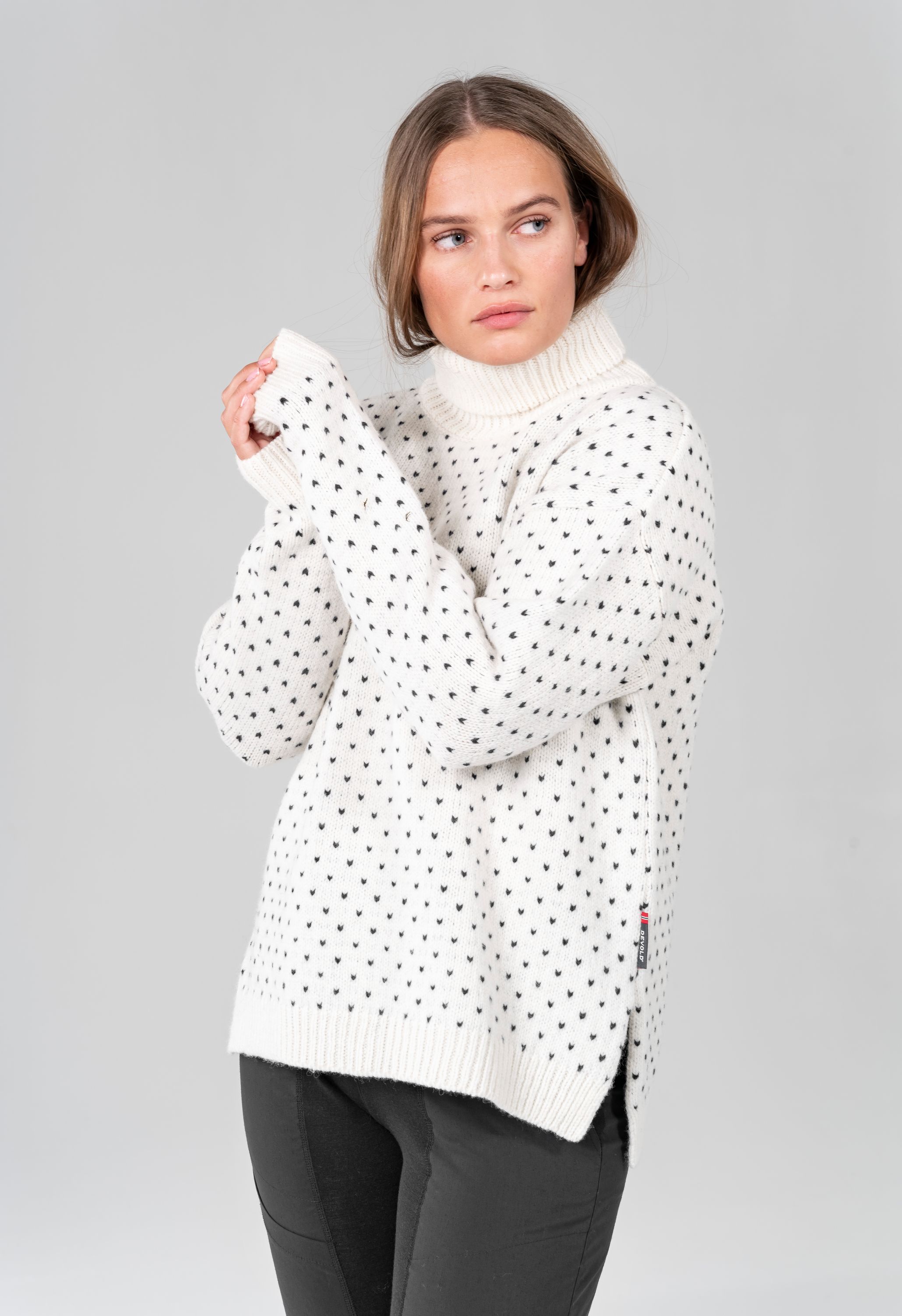 Devold Women's Sørisen Wool High Neck Off White/Ink | Fjellsport.no