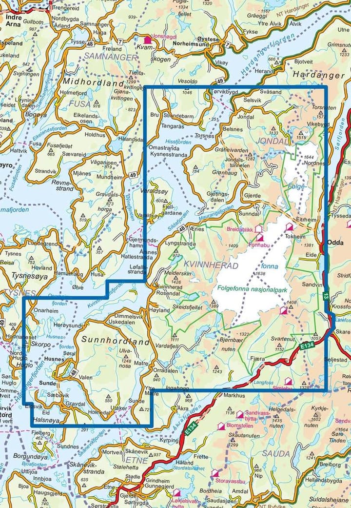 Nordeca Folgefonna Nasjonalpark 1:50.000 DNT Turkart Ugland IT