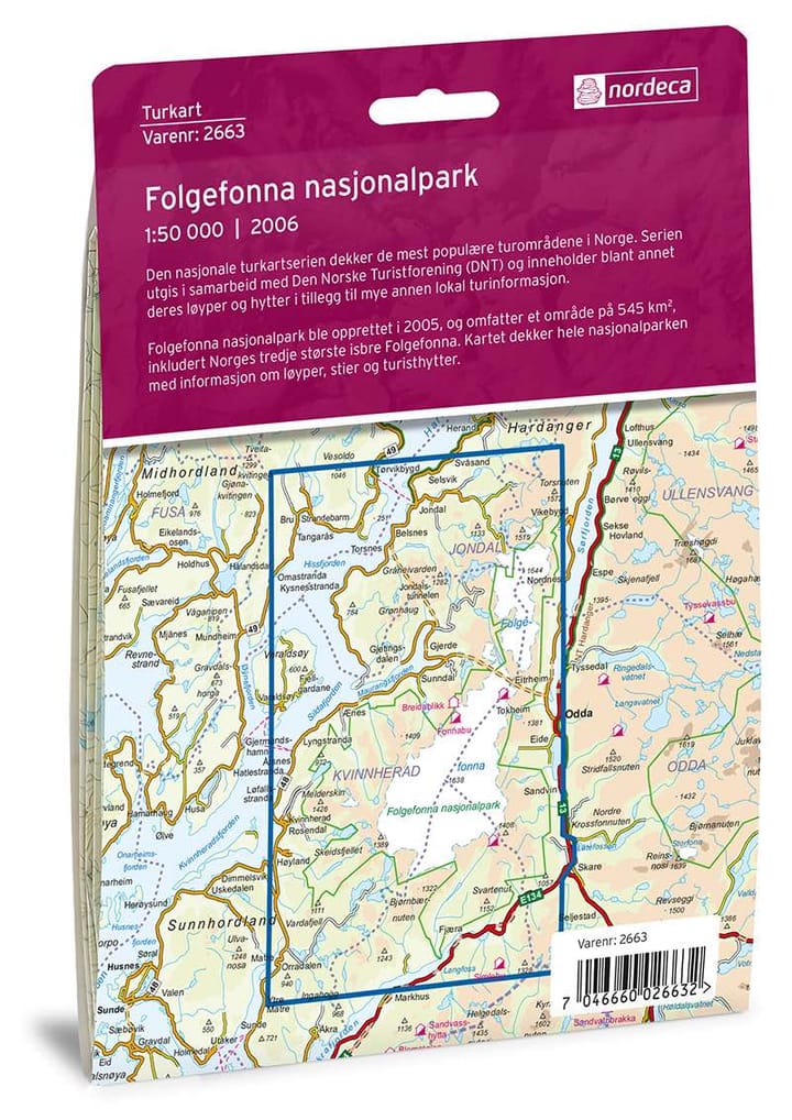 Nordeca Folgefonna Nasjonalpark 1:50.000 DNT Turkart Ugland IT
