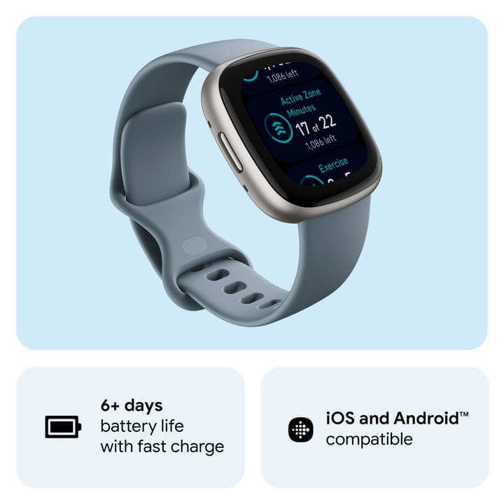 Fitbit Versa 4 Waterfall Blue/Platinum Fitbit Fitbit Versa 4 Waterfall Blue/Platinum Fitbit