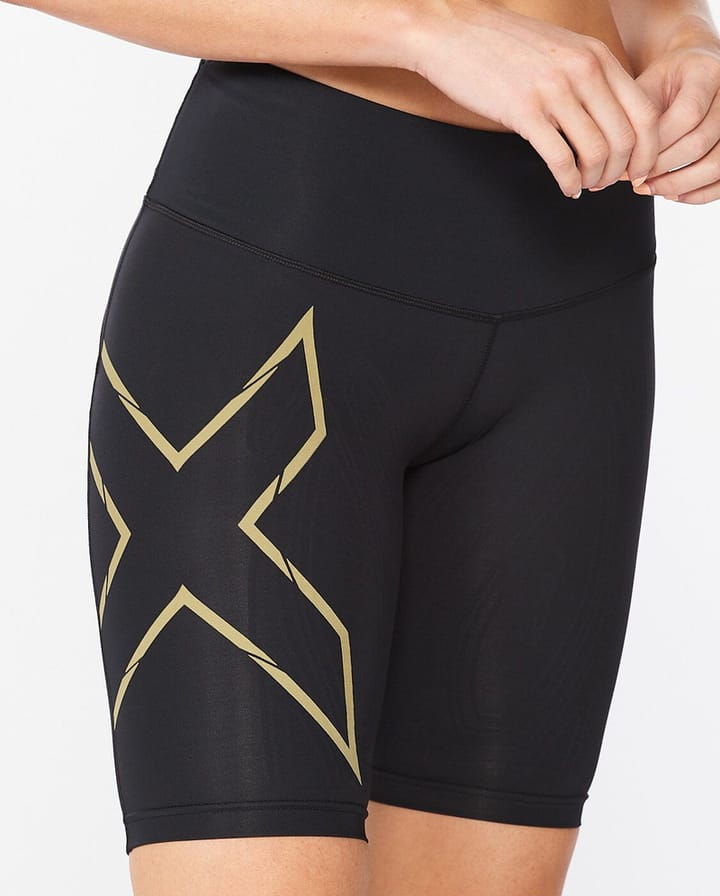 2XU Women's Light Speed Mid-Rise Compression Shorts Black/Gold 2XU