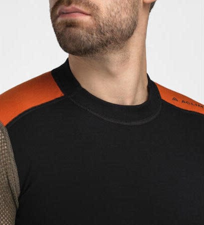 Aclima Men's WoolNet Hybrid Crew Neck Jet Black/Tarmac/Gold Flame Aclima