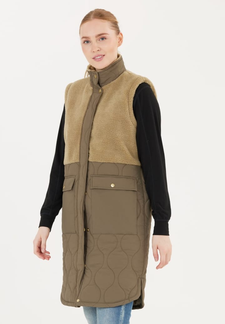 Weather Report Hollie W Long Quilted Vest Travertine Weather Report