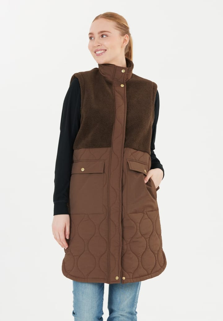 Weather Report Hollie W Long Quilted Vest Pinecone Weather Report