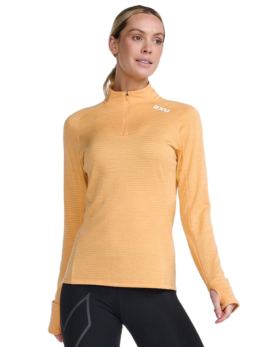 2XU Women's Ignition 1/4 Zip Peach/White Reflective