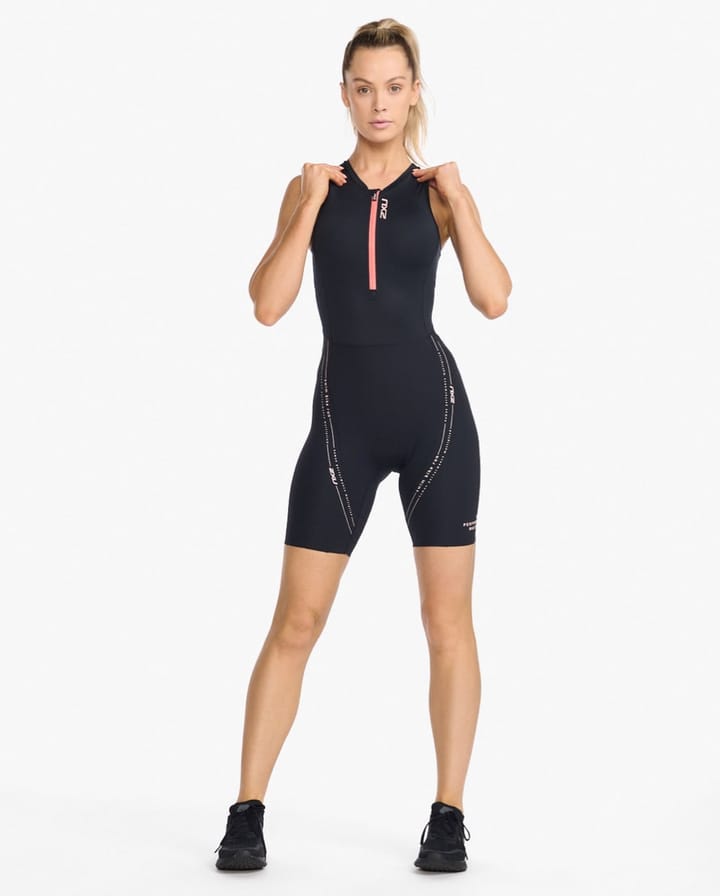2XU Aero Front Zip Trisuit Black/Hyper Coral 2XU