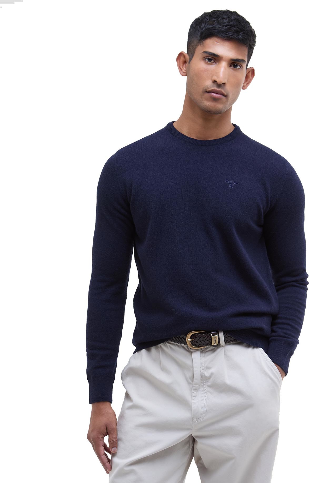 Barbour Men's Essential Lambswool Crew Neck Navy Langermede trøyer L
