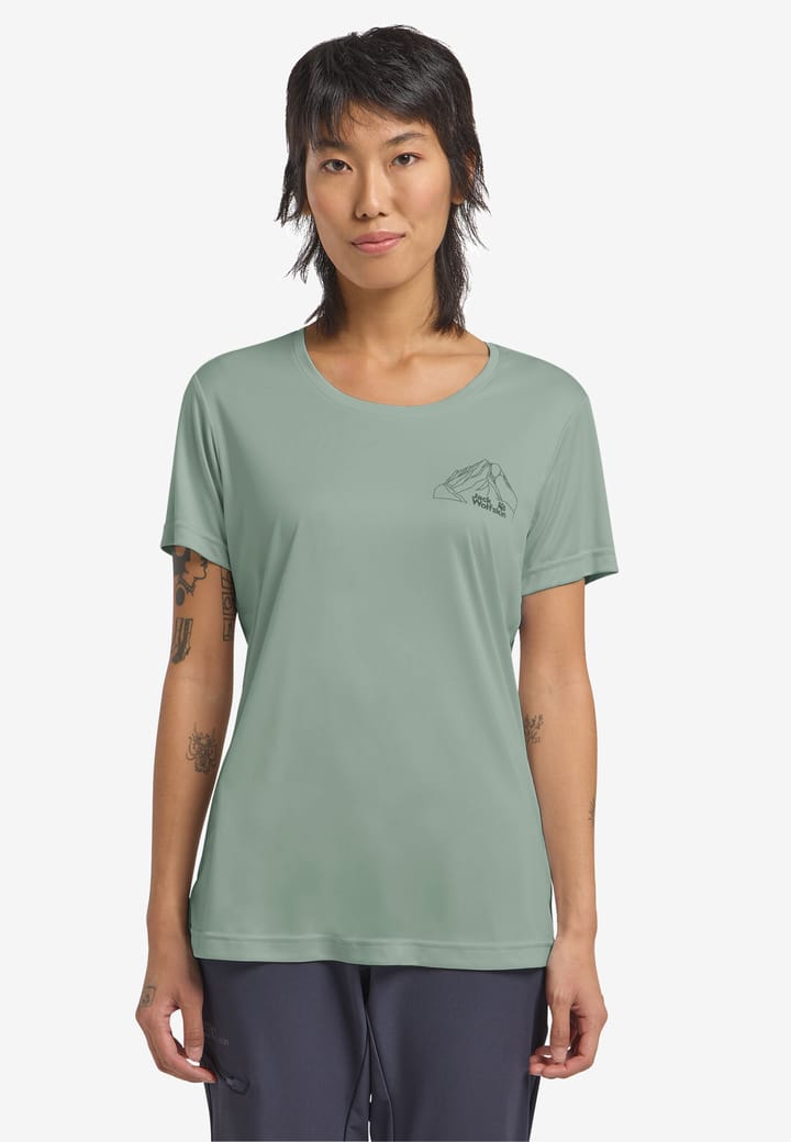 Jack Wolfskin Women's Peak Graphic T New Mountain Green Zinnia Jack Wolfskin