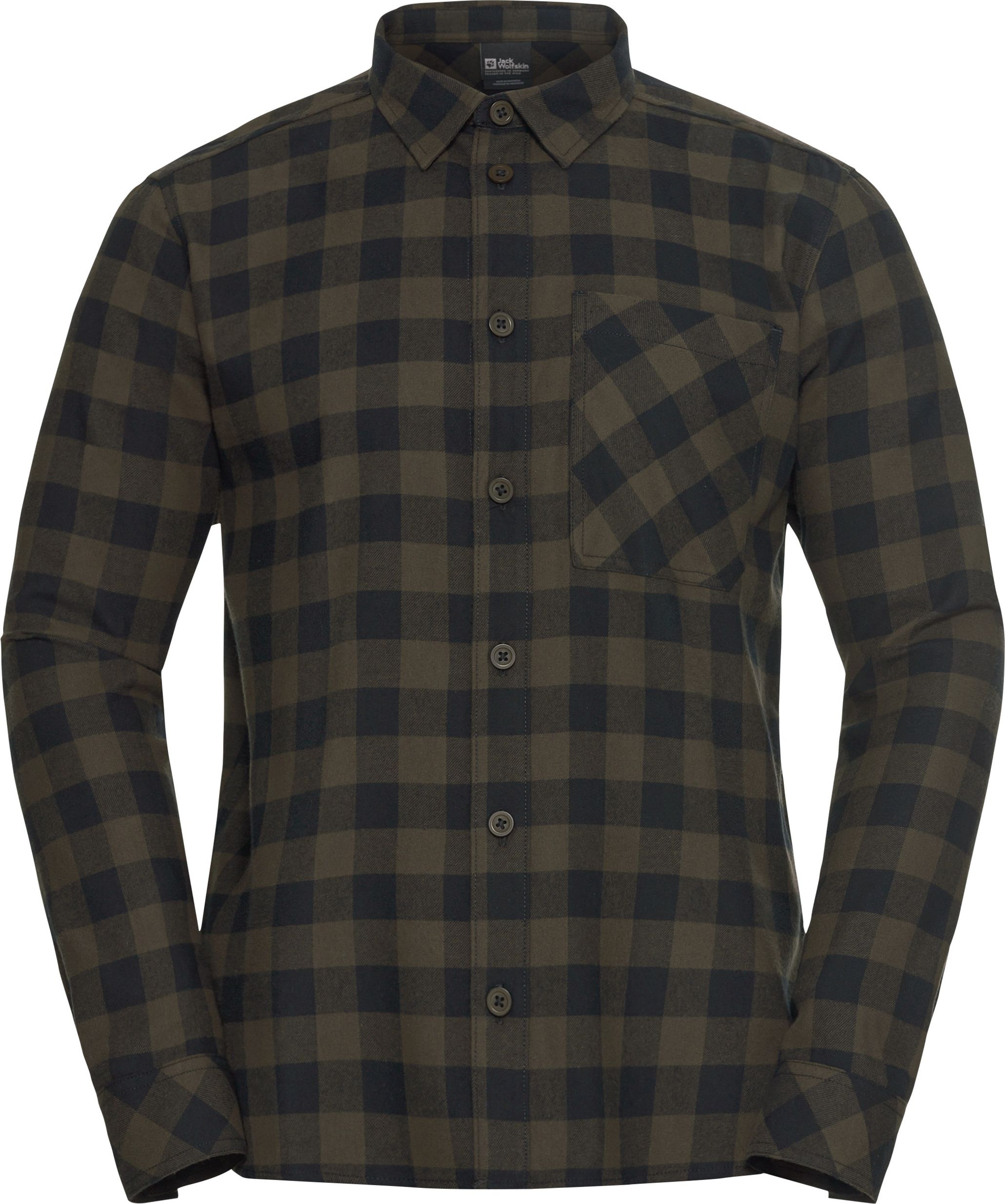 Jack Wolfskin Men's Lite Flannel Shirt Check Obsidian Moss