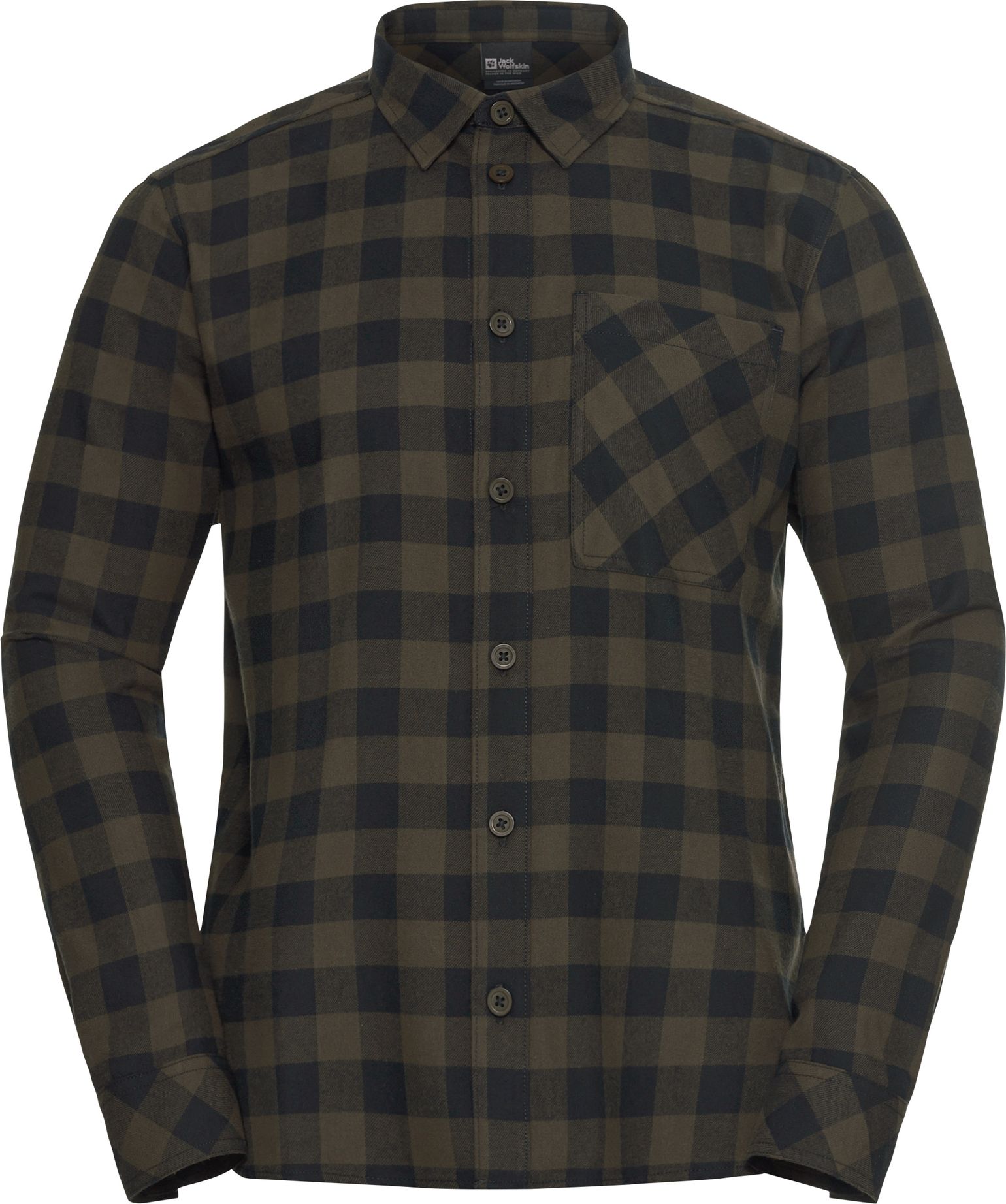 Jack Wolfskin Men's Lite Flannel Shirt  Check Obsidian Moss
