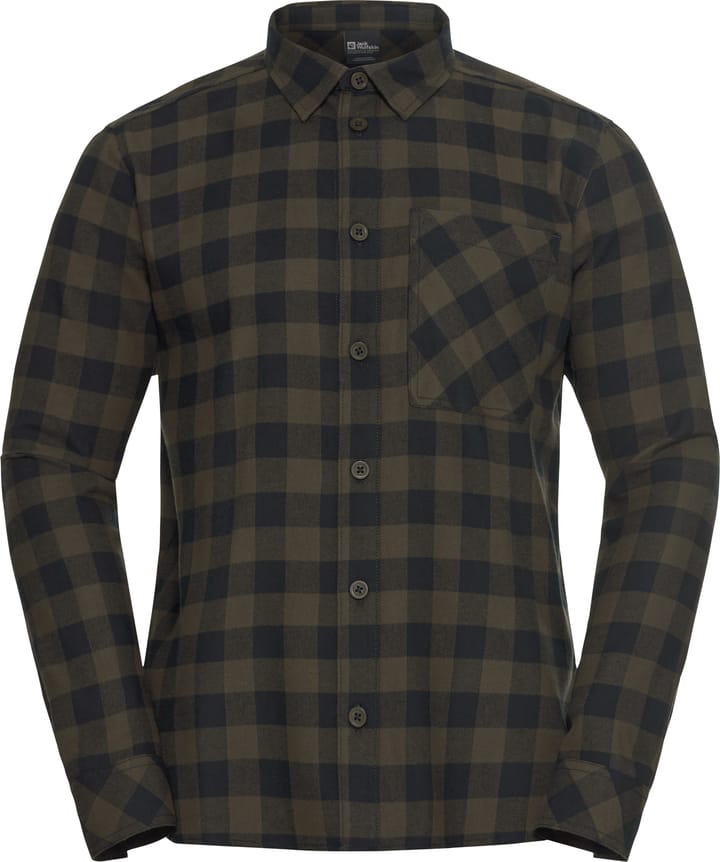Jack Wolfskin Men's Lite Flannel Shirt  Check Obsidian Moss Jack Wolfskin