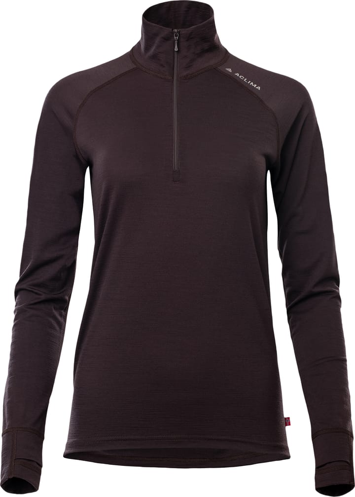 Aclima Women's LightWool 180 Polo with Zip Chocolate Plum Aclima