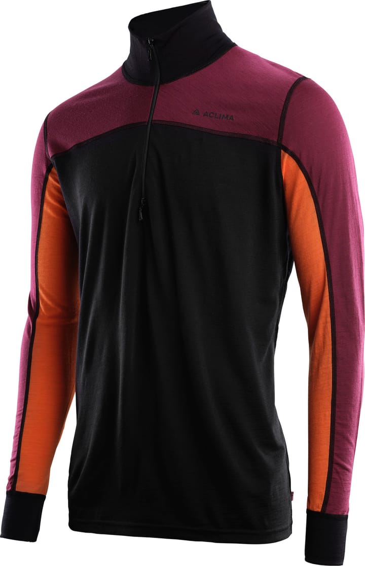 LightWool Reinforced Mockneck Man Jet Black/Zinfandel/Orange Tiger Aclima