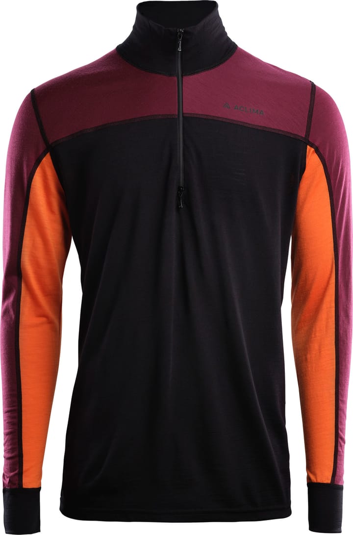 LightWool Reinforced Mockneck Man Jet Black/Zinfandel/Orange Tiger Aclima