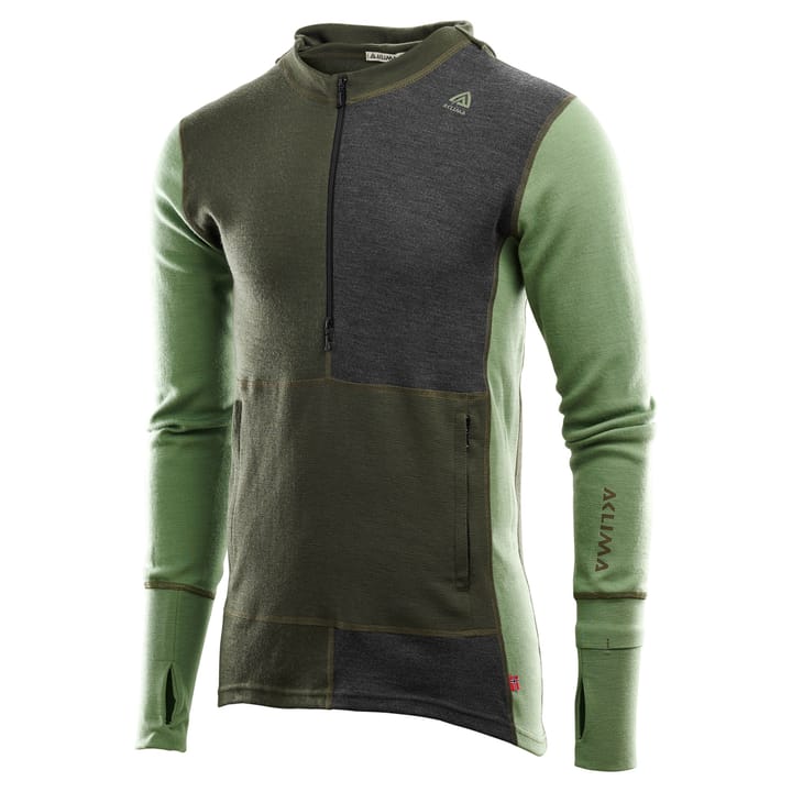 Aclima WarmWool Hoodsweater with Zip Man Olive Night/Dill/Marengo Aclima