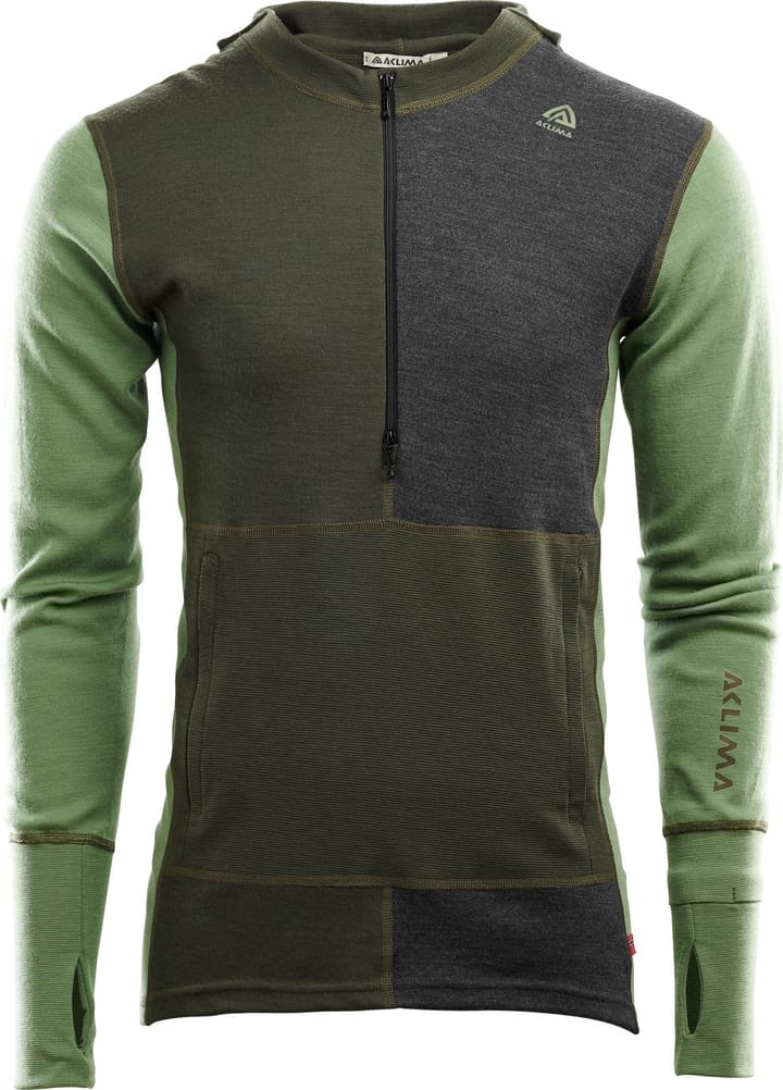 WarmWool Hoodsweater with Zip Man Olive Night / Dill / Marengo Aclima