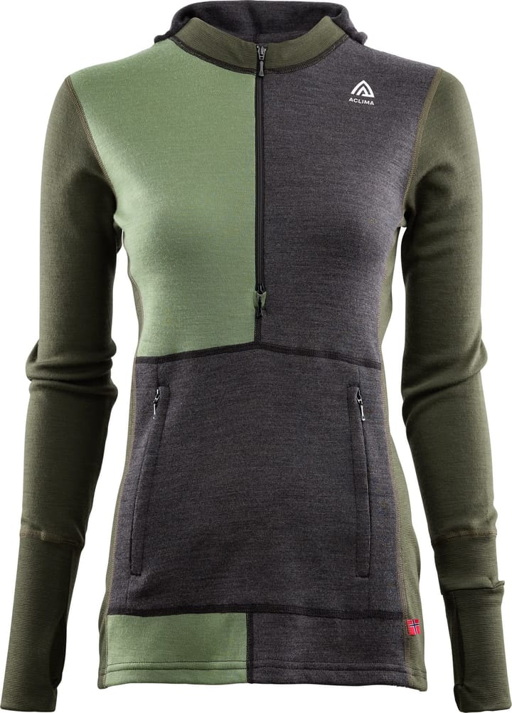 WarmWool Hoodsweater with Zip Woman Marengo / Olive Night / Dill Aclima