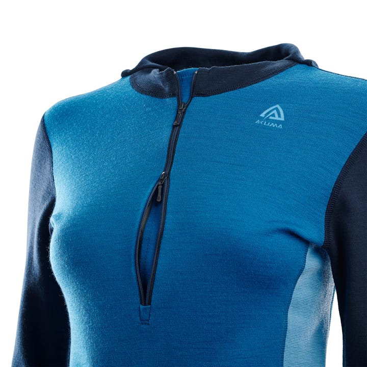 Aclima WarmWool Hoodsweater with Zip Woman Navy Blazer/Blue Sapphire/Azure Blue Aclima