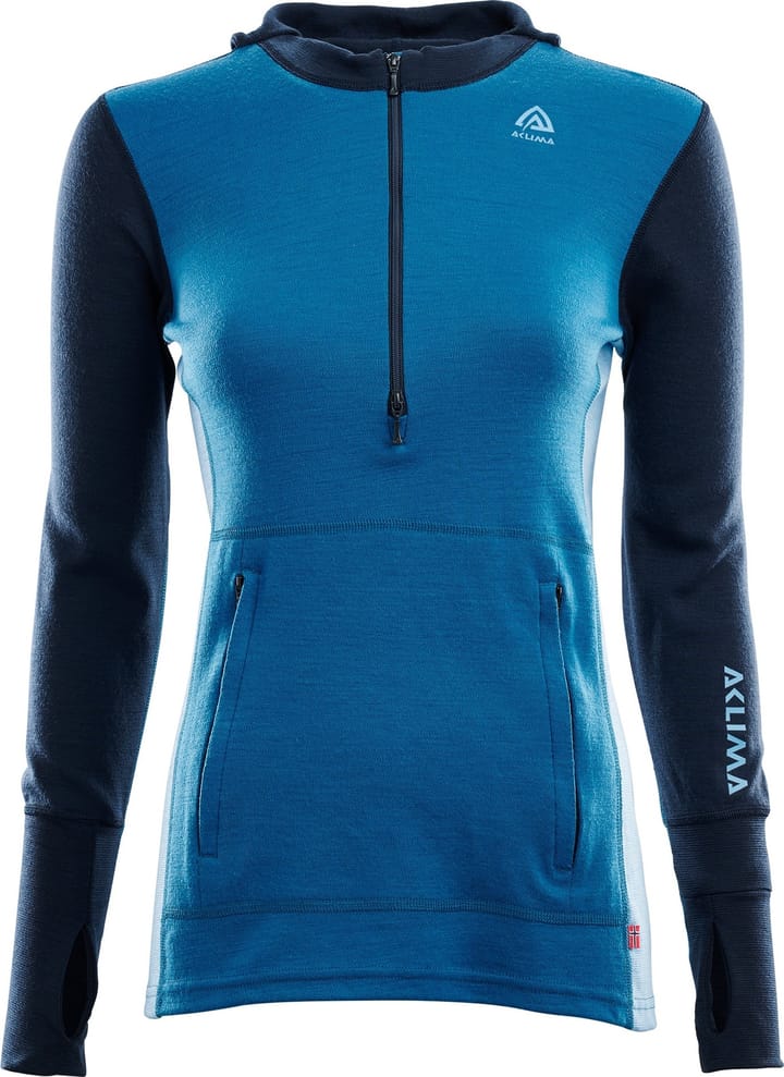 Aclima WarmWool Hoodsweater with Zip Woman Navy Blazer/Blue Sapphire/Azure Blue Aclima