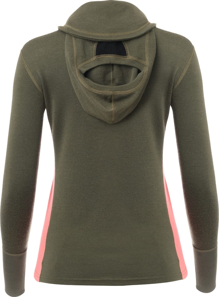 Women's WarmWool Hoodsweater with Zip Olive Night / Spiced Coral Aclima