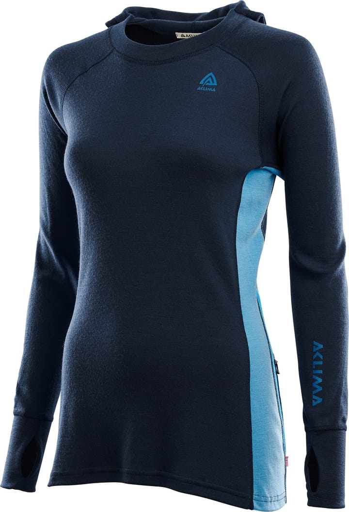 Women's WarmWool Hood Sweater Navy Blazer / Azure Blue / Blue Sapphire Aclima