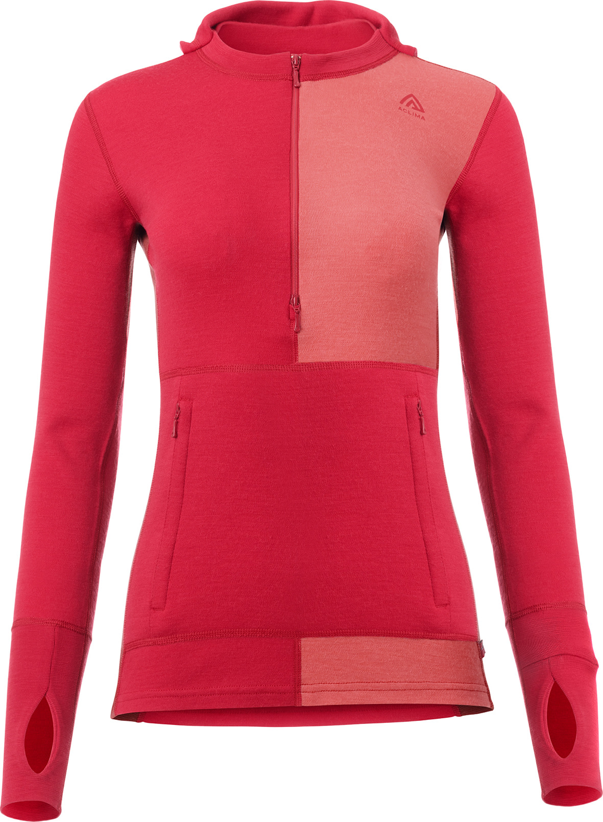 Aclima Women’s WarmWool Hoodsweater with Zip Jester Red/Spiced Coral/Spiced Apple