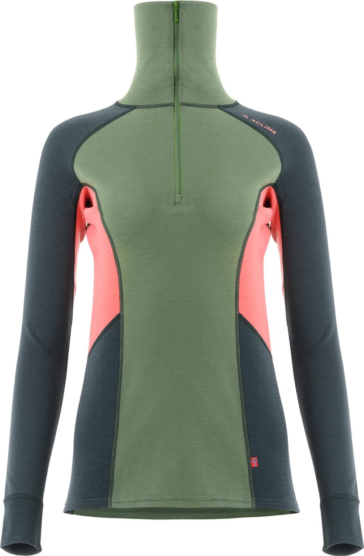 Women's WarmWool Polo Dill / Green Gables / Spiced Coral Aclima