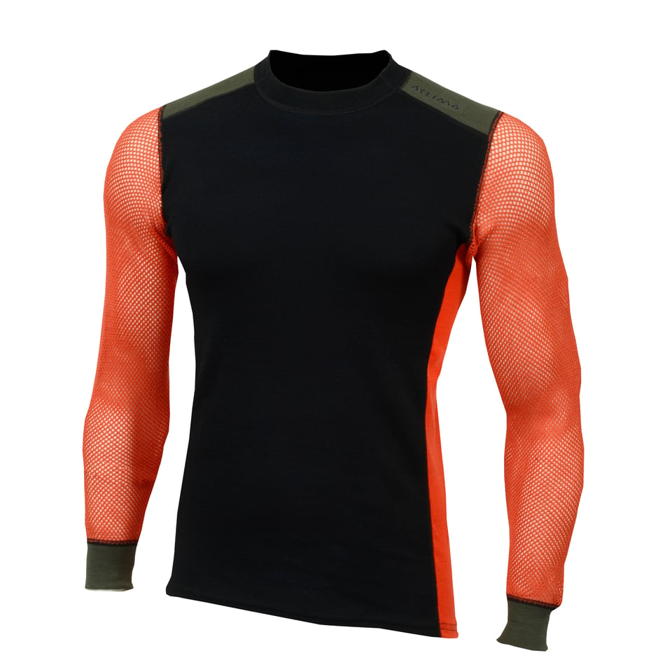 Men's WoolNet Hybrid Crew Neck Jet Black/Poinciana/Olive Nigh