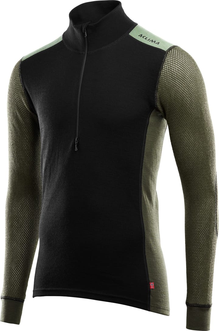 Aclima Men's WoolNet Hybrid Mockneck Jet Black/Olive Night/Dill Aclima Aclima Men's WoolNet Hybrid Mockneck Jet Black/Olive Night/Dill Aclima