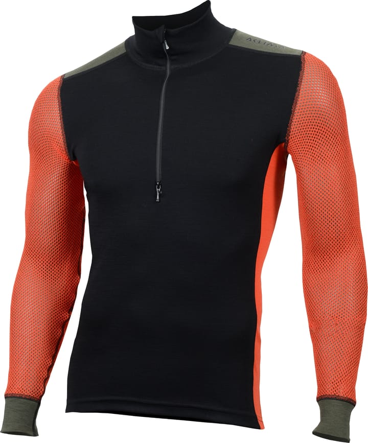 Aclima Men's WoolNet Hybrid Mockneck Jet Black/Poinciana/Olive Night Aclima Aclima Men's WoolNet Hybrid Mockneck Jet Black/Poinciana/Olive Night Aclima
