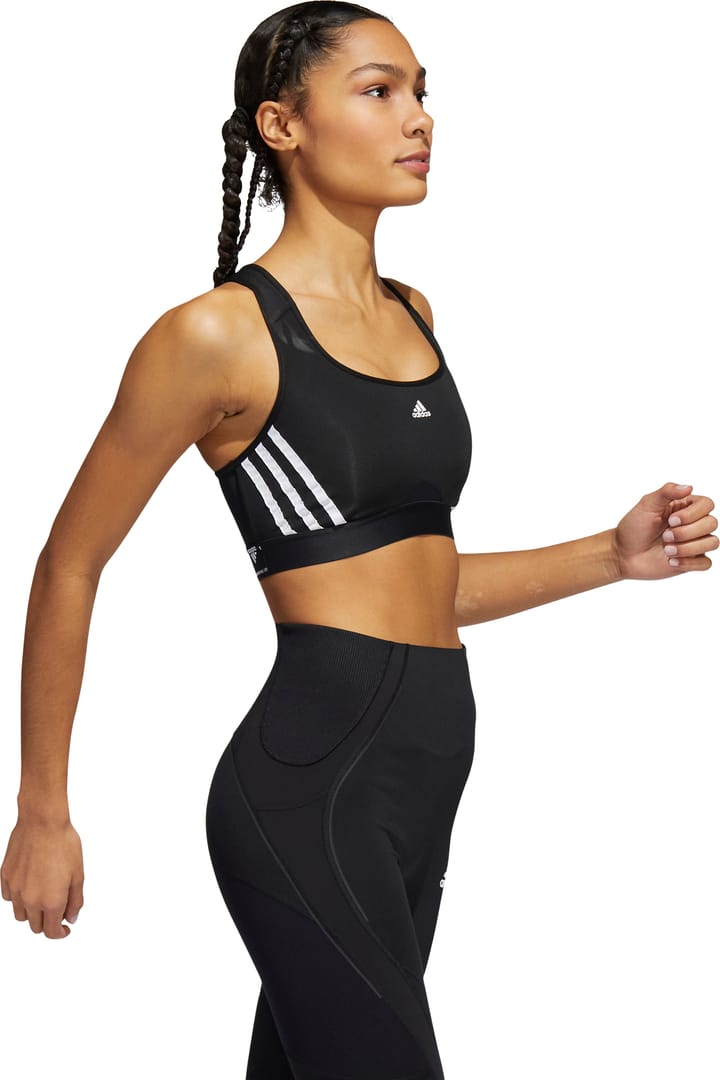 Women's ADIDAS Powerreact Training Medium-Support 3-Stripes Bra Black/White Adidas
